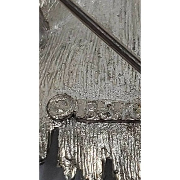 BSK Brooch Brushed Silver Tone MCM Style with a Faux Pearl Signed BSK - Picture 4 of 4